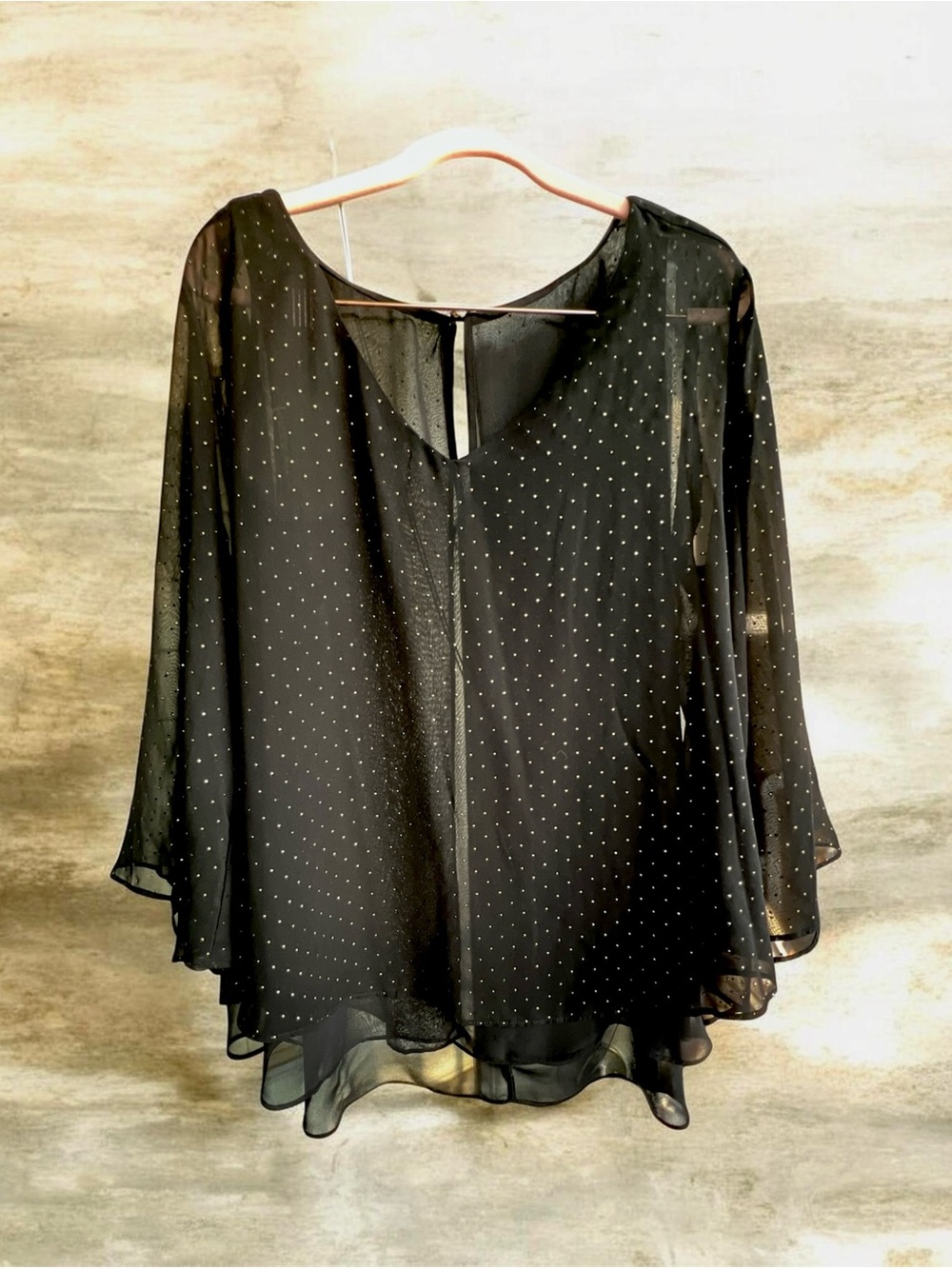 Black Sheer Flowy Studded Blouse - XL Women's Elegant Top